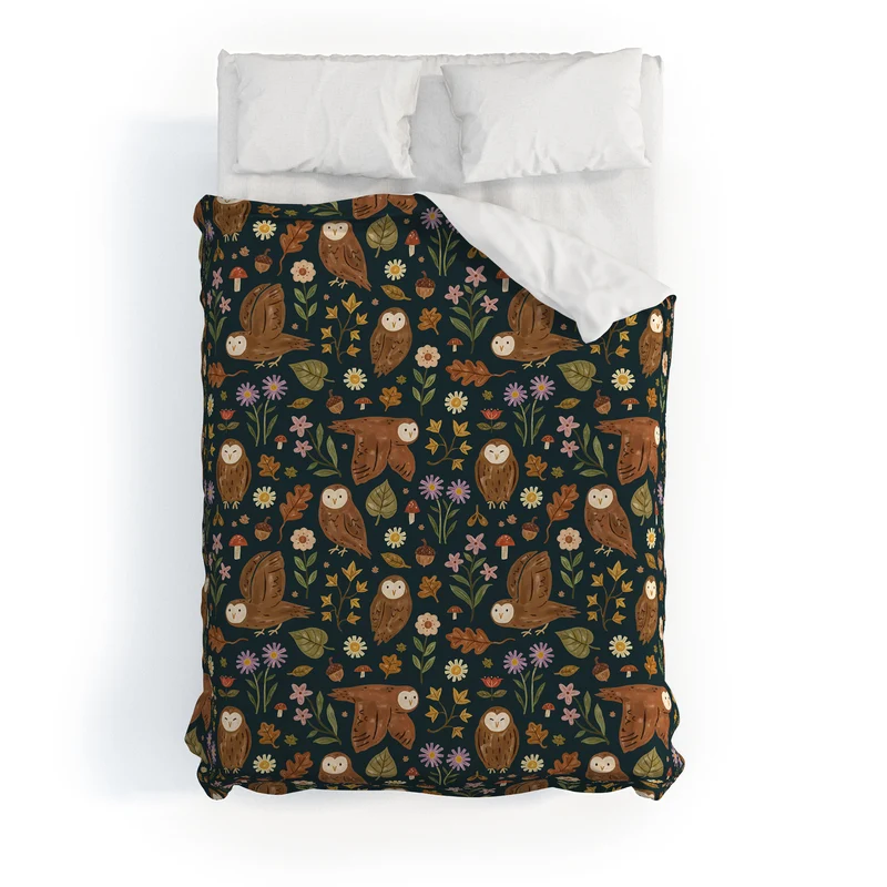 Folksy Fall Owls Duvet Cover