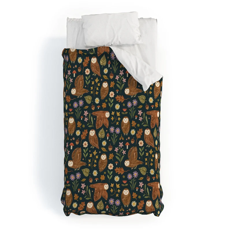 Folksy Fall Owls Duvet Cover