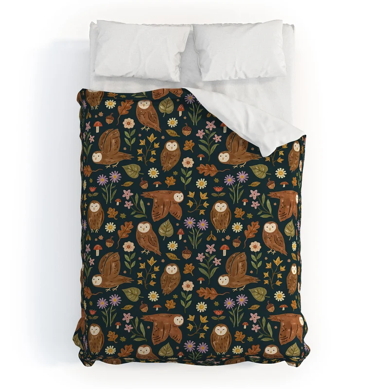 Folksy Fall Owls Duvet Cover