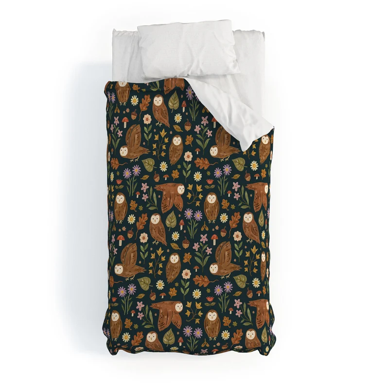Folksy Fall Owls Duvet Cover