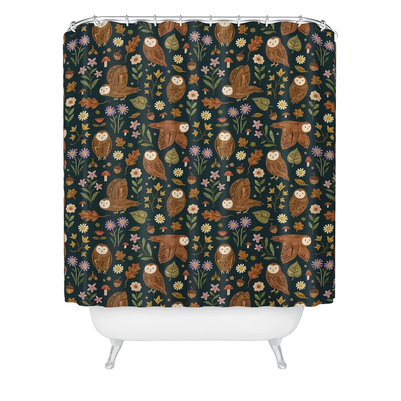 Folksy Fall Owls Shower Curtain