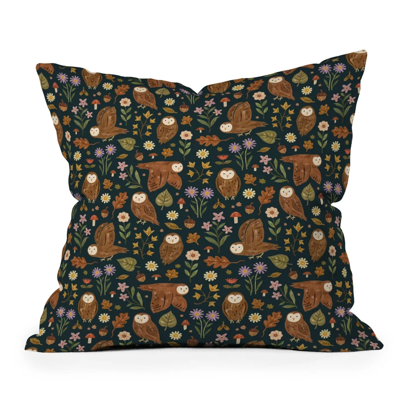 Folksy Fall Owls Throw Pillow