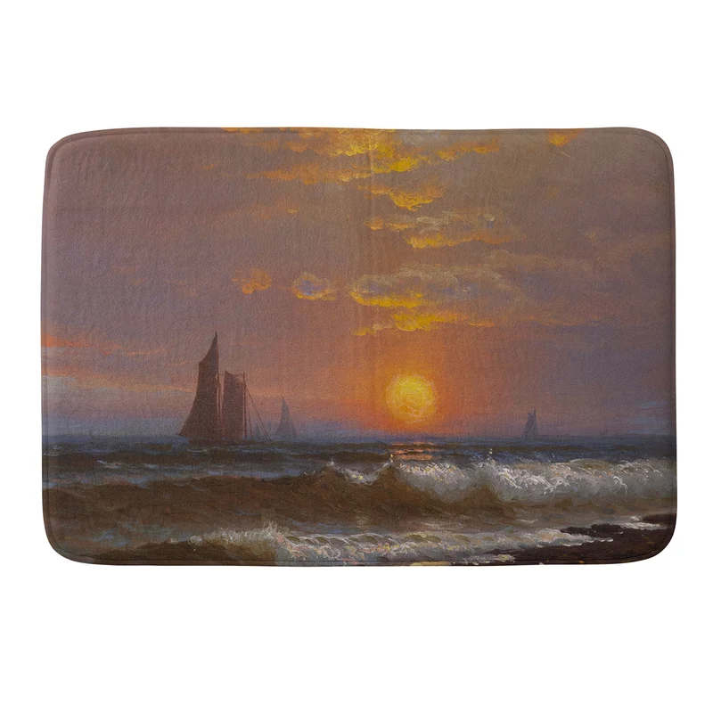 Sailboats at sunset nautical seascape painting art print 1877 by Alfred Thompson Bricher Bath Mat