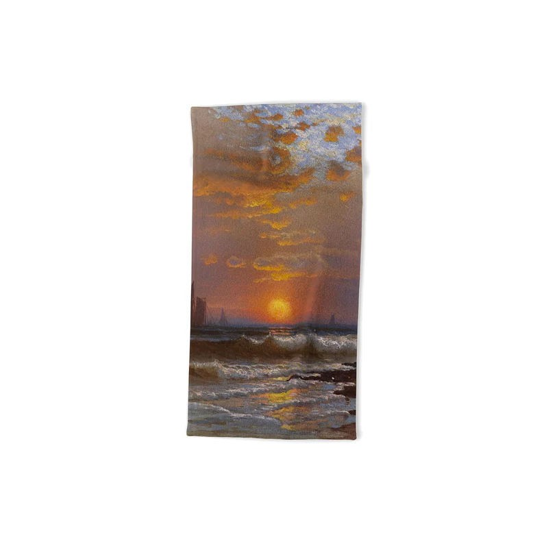 Sailboats at sunset nautical seascape painting art print 1877 by Alfred Thompson Bricher Bath Towel