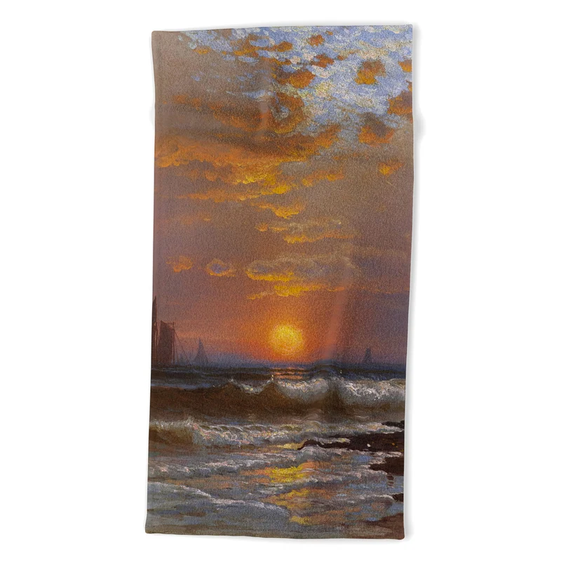 Sailboats at sunset nautical seascape painting art print 1877 by Alfred Thompson Bricher Bath Towel