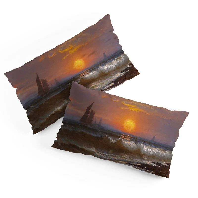 Sailboats at sunset nautical seascape painting art print 1877 by Alfred Thompson Bricher Pillow Sham