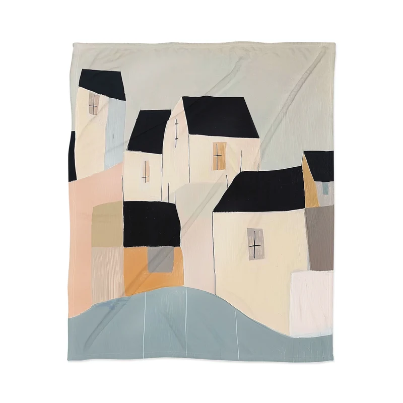 Folk Village Houses Throw Blanket