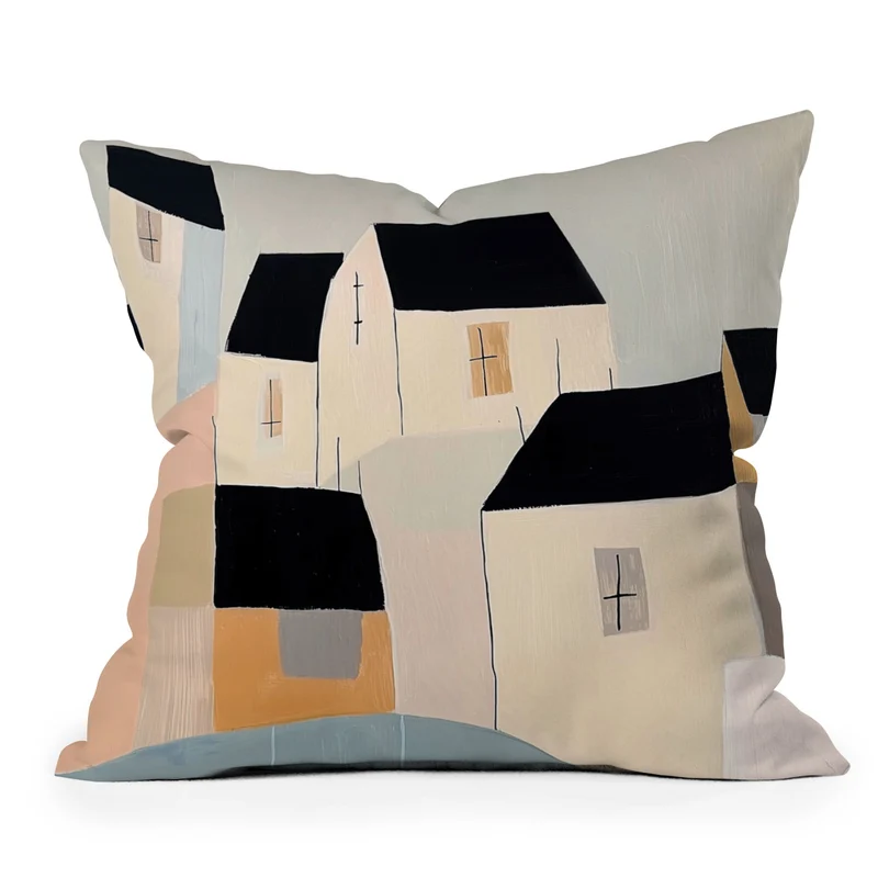Folk Village Houses Throw Pillow