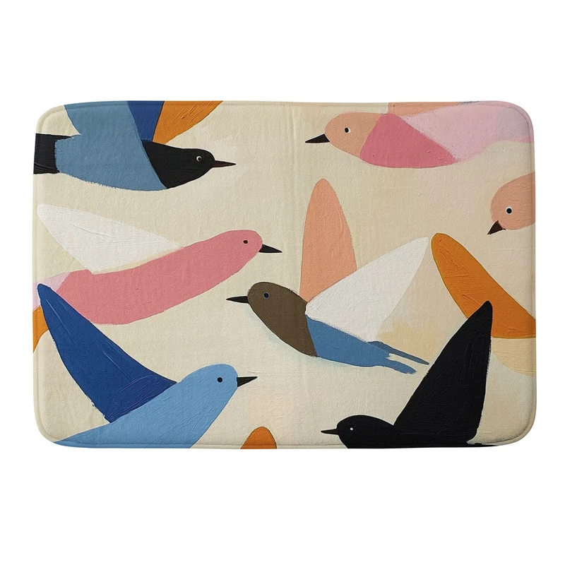 Colorful Birds in Flight Bath Mat