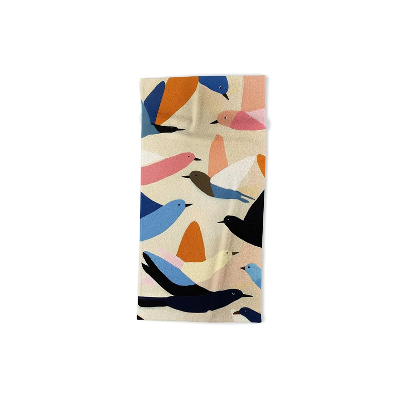 Colorful Birds in Flight Bath Towel