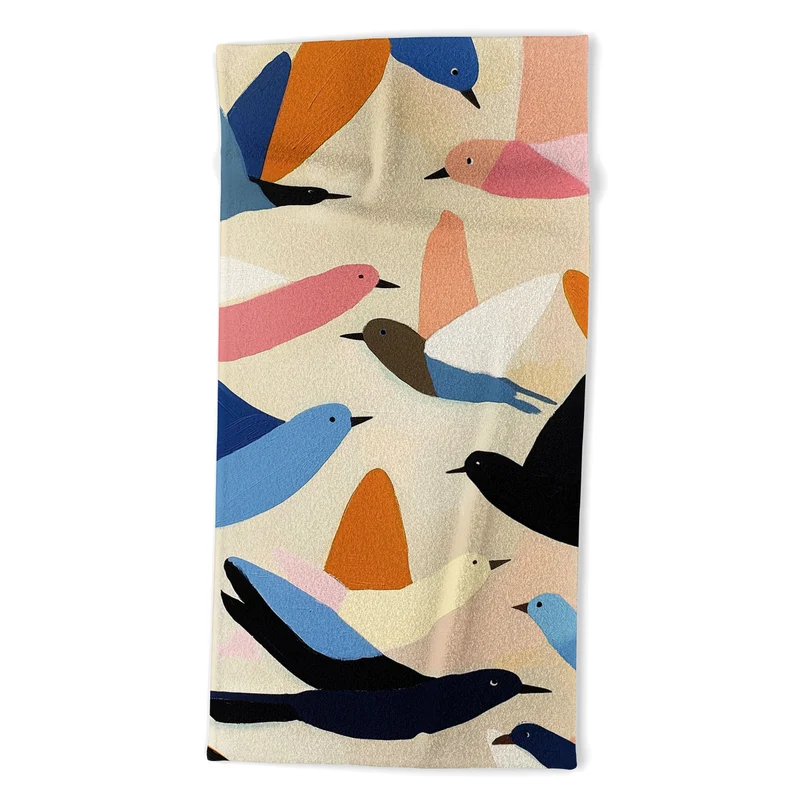 Colorful Birds in Flight Bath Towel