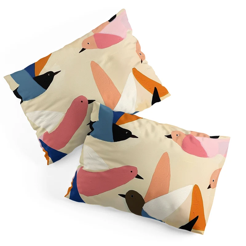Colorful Birds in Flight Pillow Sham