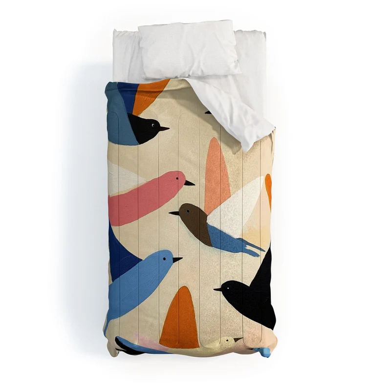 Colorful Birds in Flight Comforter