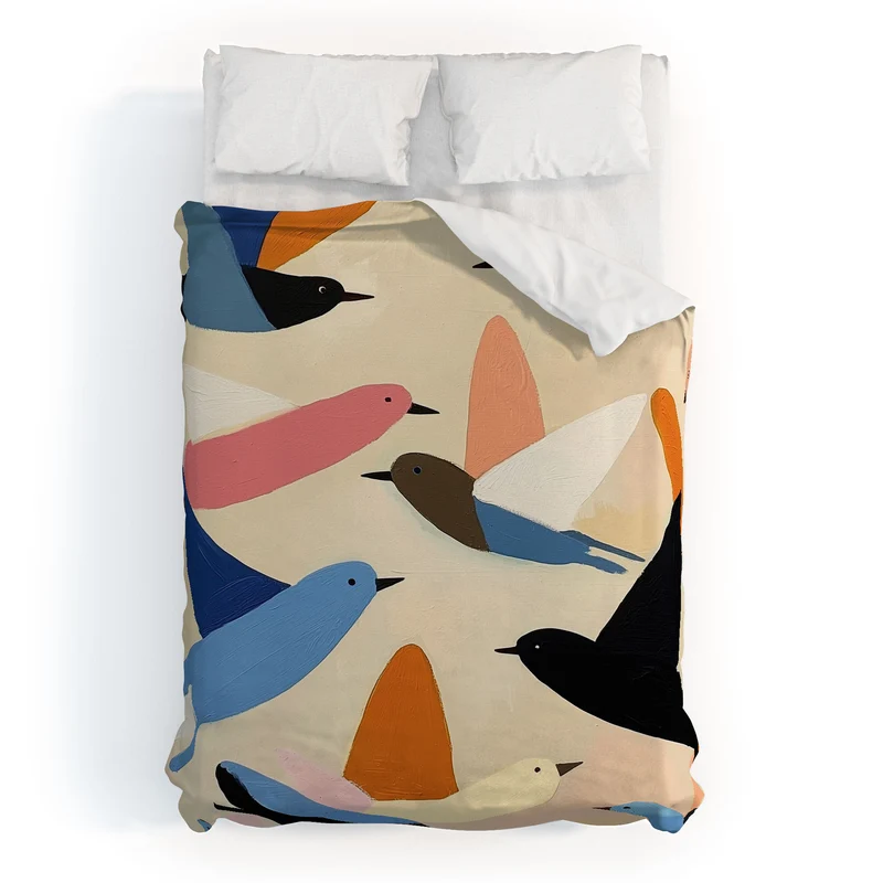 Colorful Birds in Flight Duvet Cover