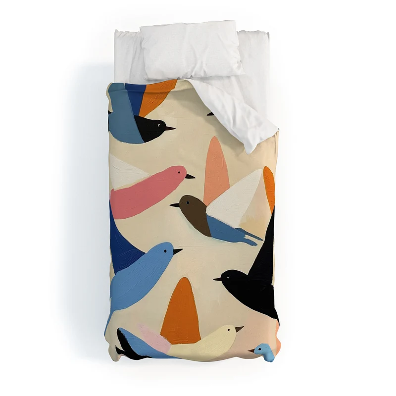 Colorful Birds in Flight Duvet Cover