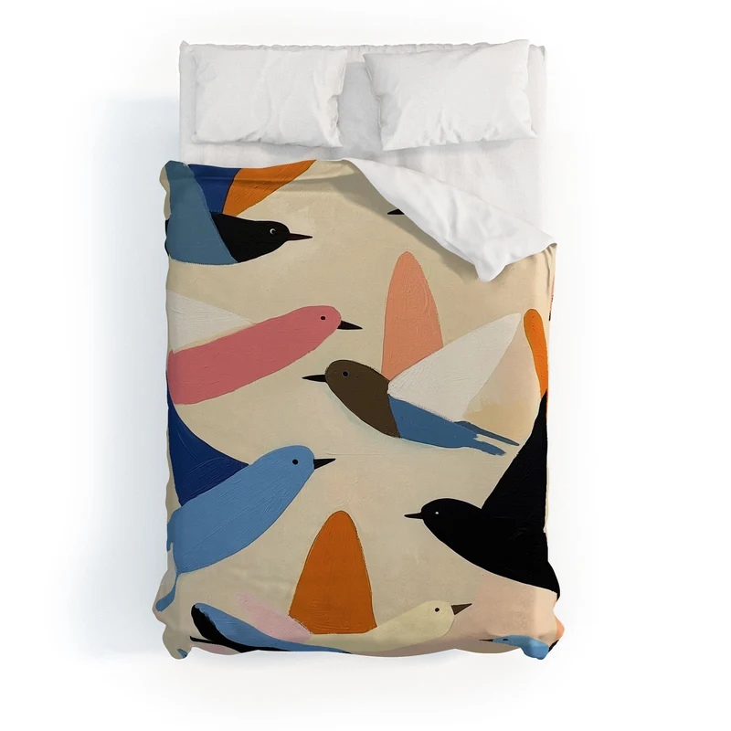 Colorful Birds in Flight Duvet Cover