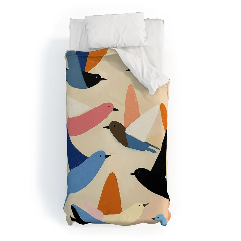 Colorful Birds in Flight Duvet Cover