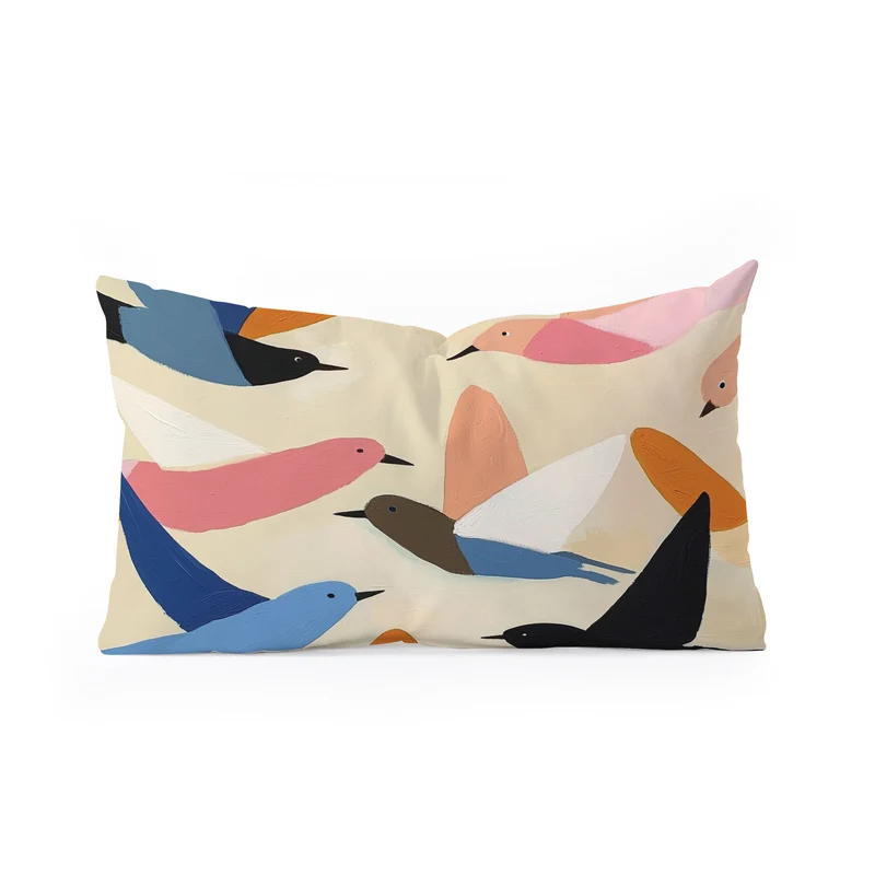 Colorful Birds in Flight Rectangular Pillow