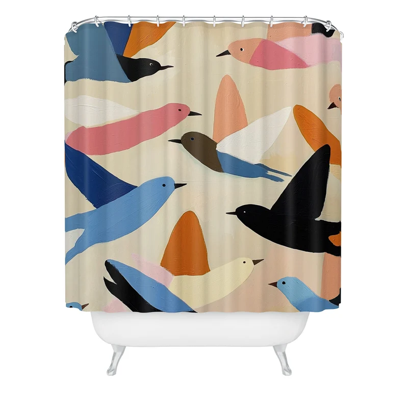 Colorful Birds in Flight Shower Curtain