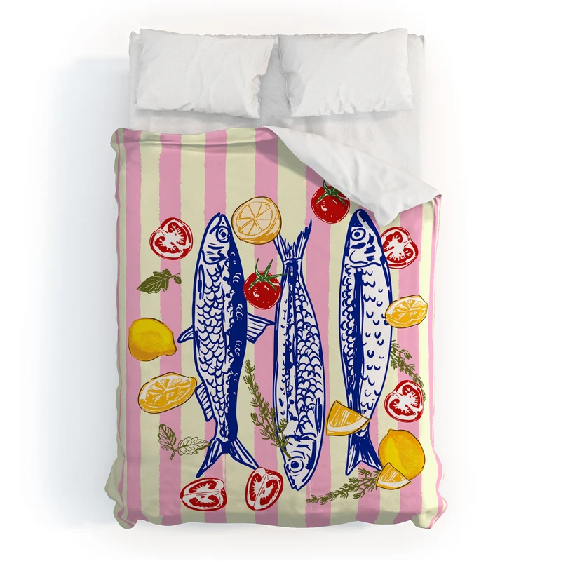 Vibrant Sardines Fish & Citrus Delight Duvet Cover