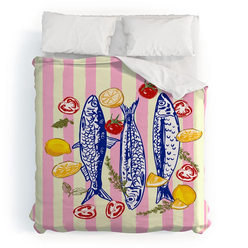 Vibrant Sardines Fish & Citrus Delight Duvet Cover
