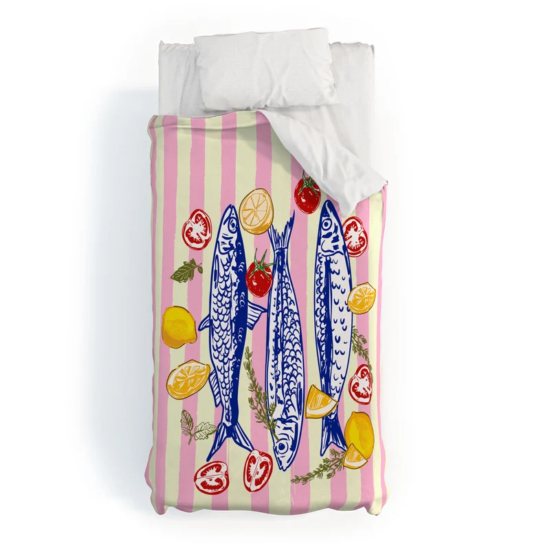 Vibrant Sardines Fish & Citrus Delight Duvet Cover