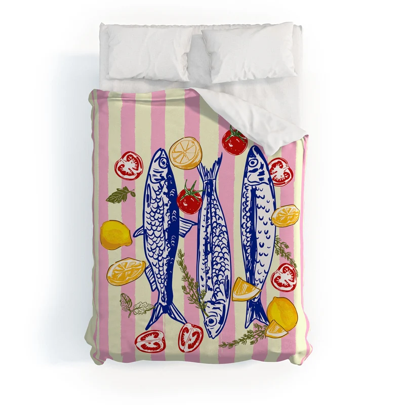Vibrant Sardines Fish & Citrus Delight Duvet Cover