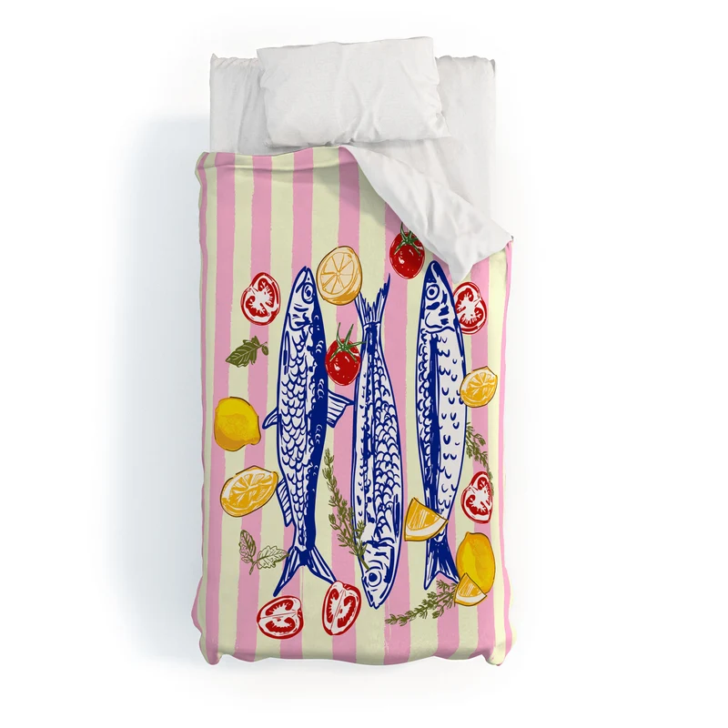 Vibrant Sardines Fish & Citrus Delight Duvet Cover