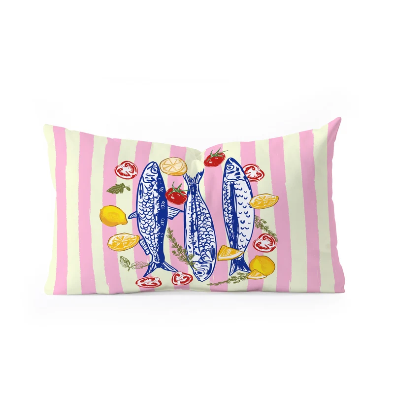 Vibrant Sardines Fish & Citrus Delight Rectangular Pillow