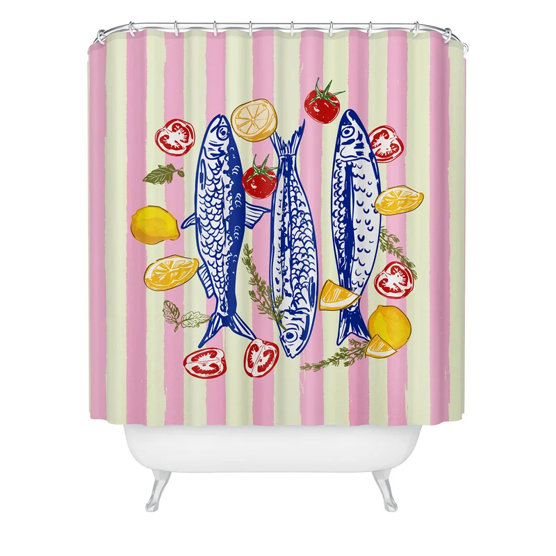 Vibrant Sardines Fish & Citrus Delight Shower Curtain
