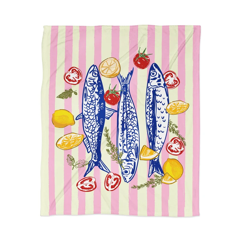 Vibrant Sardines Fish & Citrus Delight Throw Blanket