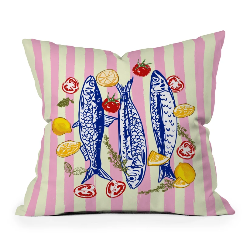 Vibrant Sardines Fish & Citrus Delight Throw Pillow