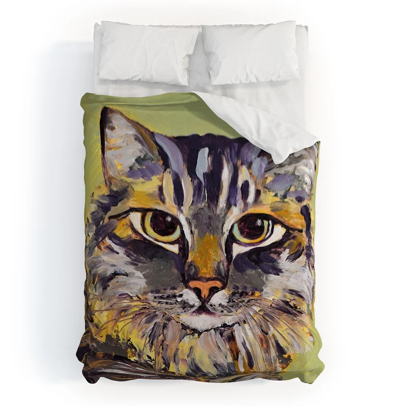Contemporary Feline Portrait Duvet Cover