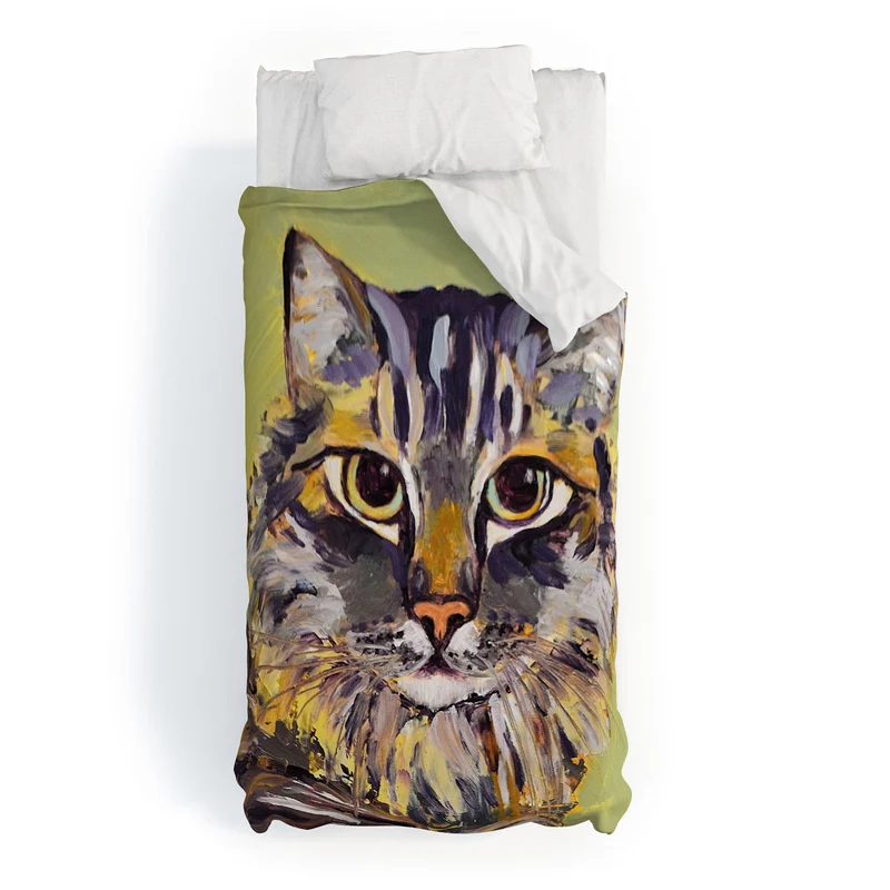 Contemporary Feline Portrait Duvet Cover