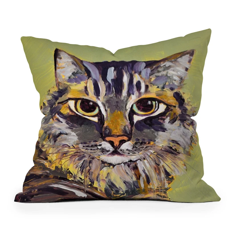 Contemporary Feline Portrait Throw Pillow