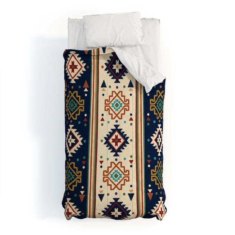 Earthy Boho Geometric Tribal Stripe Pattern Comforter