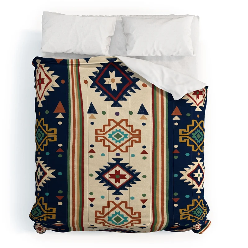 Earthy Boho Geometric Tribal Stripe Pattern Comforter