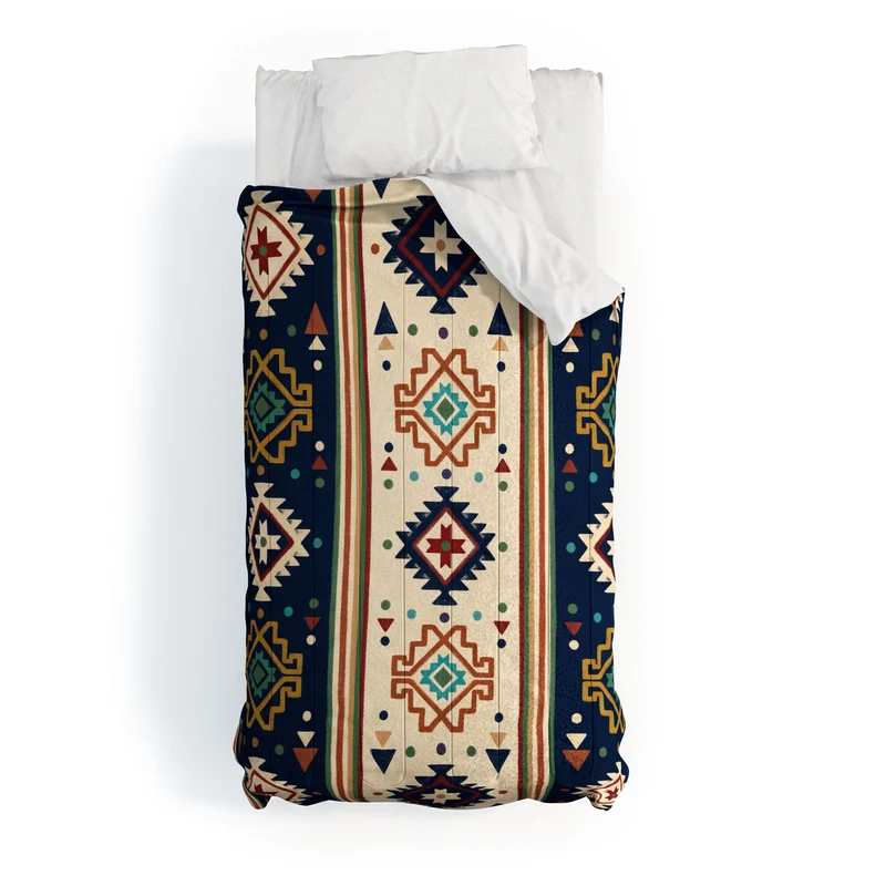 Earthy Boho Geometric Tribal Stripe Pattern Comforter