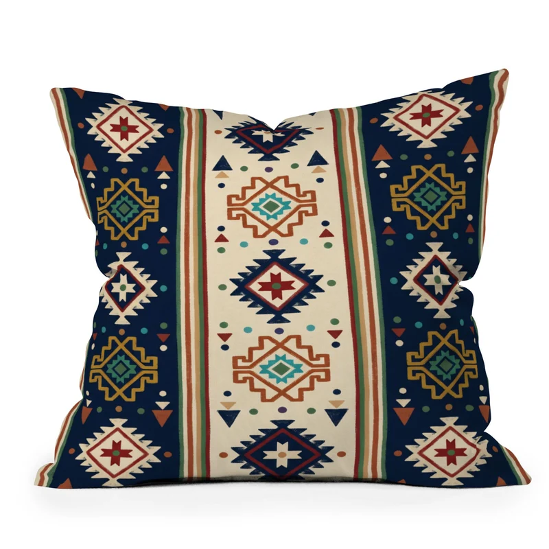 Earthy Boho Geometric Tribal Stripe Pattern Throw Pillow