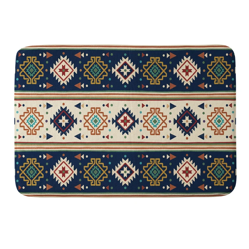 Earthy Boho Geometric Tribal Stripe Pattern Bath Mat