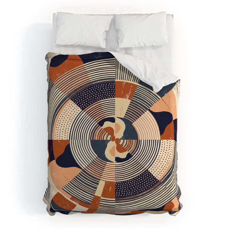 MidCentury Terracotta Abstract Geometric Duvet Cover