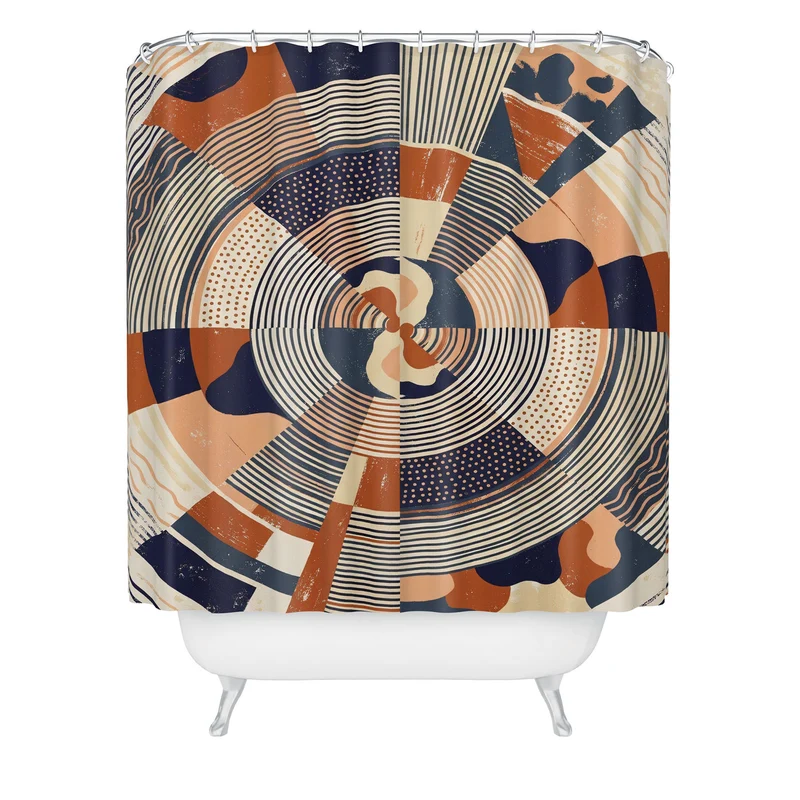 MidCentury Terracotta Abstract Geometric Shower Curtain
