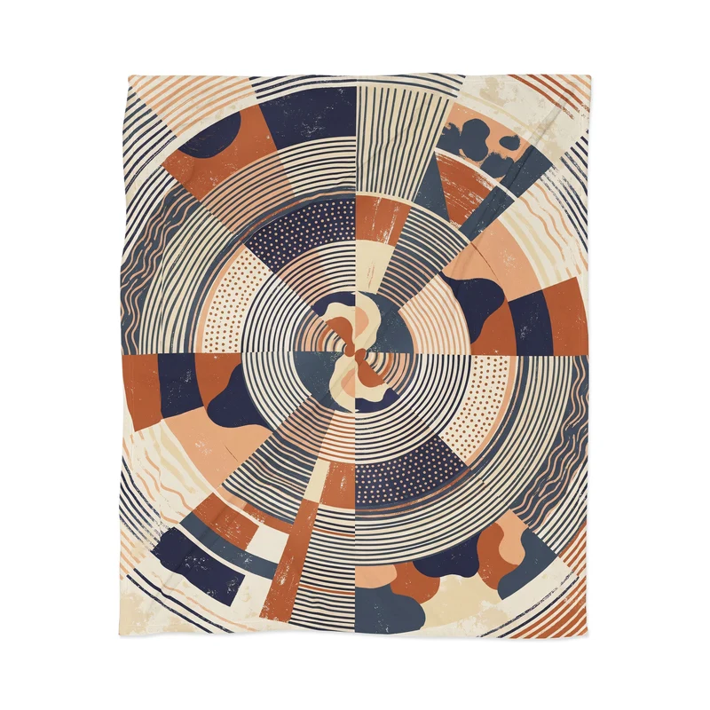 MidCentury Terracotta Abstract Geometric Throw Blanket