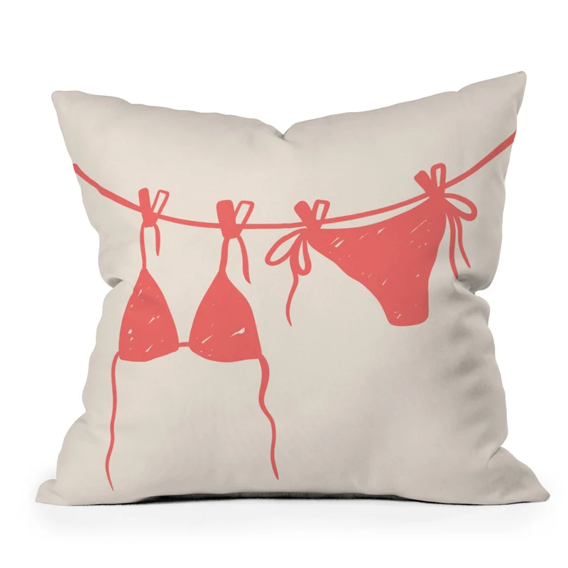 red bikini on clothesline Throw Pillow