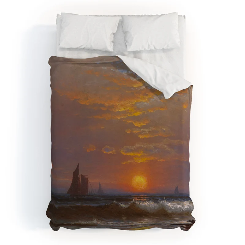 Sailboats at sunset nautical seascape painting art print 1877 by Alfred Thompson Bricher Duvet Cover