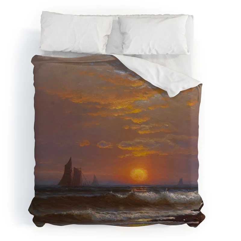 Sailboats at sunset nautical seascape painting art print 1877 by Alfred Thompson Bricher Duvet Cover