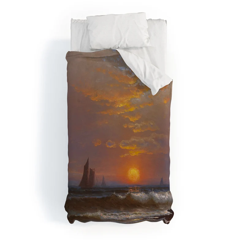 Sailboats at sunset nautical seascape painting art print 1877 by Alfred Thompson Bricher Duvet Cover