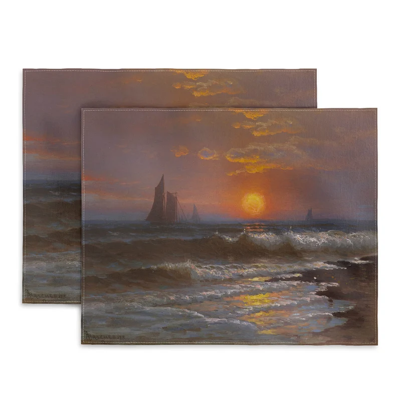 Sailboats at sunset nautical seascape painting art print 1877 by Alfred Thompson Bricher Placemat