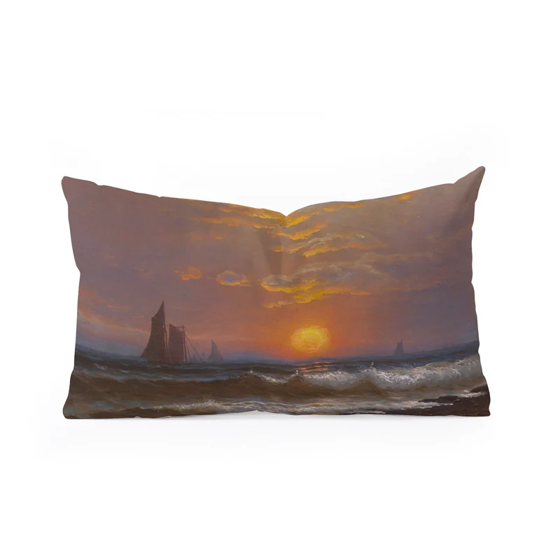 Sailboats at sunset nautical seascape painting art print 1877 by Alfred Thompson Bricher Rectangular Pillow