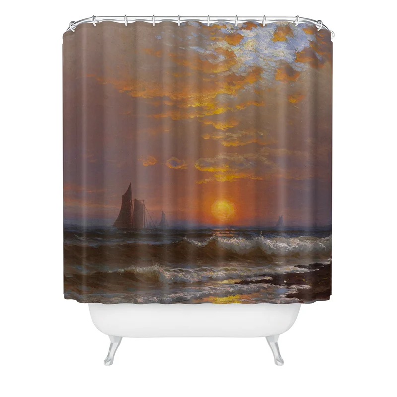 Sailboats at sunset nautical seascape painting art print 1877 by Alfred Thompson Bricher Shower Curtain